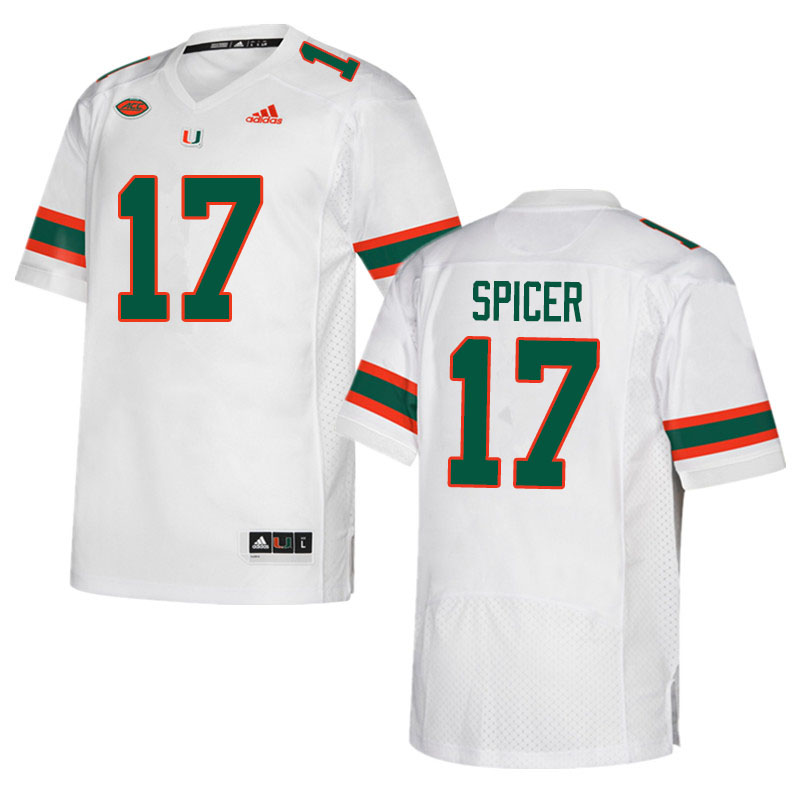 Adidas Miami Hurricanes #17 Jack Spicer College Football Jerseys Sale-White - Click Image to Close